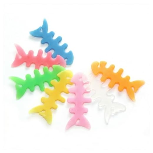 5pcs Large Fish Bone Earphone Cable Organizer Cord Winder 200 Pcs Random Colors Handy Storage for Earphone Cords