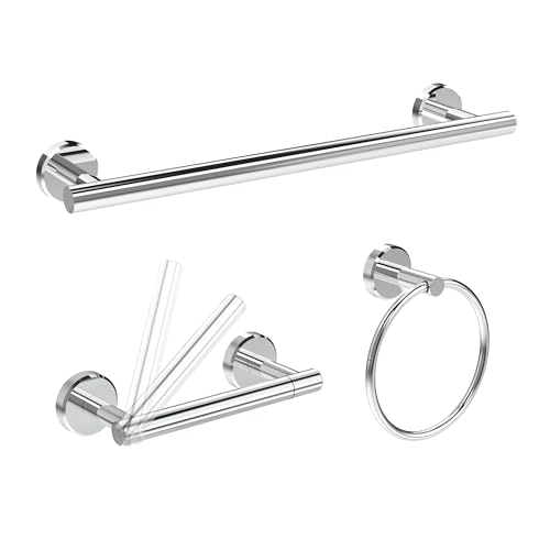 RARXTR 3pc Bathroom Hardware Set with Polished Toilet Paper Holder, Towel Ring, Towel Bar SUS304 Stainless Steel Toilet Paper Roll Holder Wall Mount, Bathroom Towel Holder, Towel Rack Set by RARXTR - Used condition - US$37.99