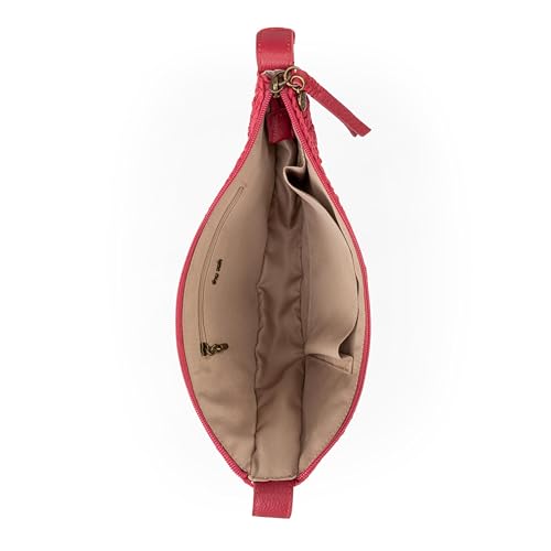 Image of The Sak Tess Crochet Crescent Shoulder Bag - Premium Women's Handbag for Everyday & Travel - Adjustable Strap with Zipper Closure - Scarlet Primrose Straw