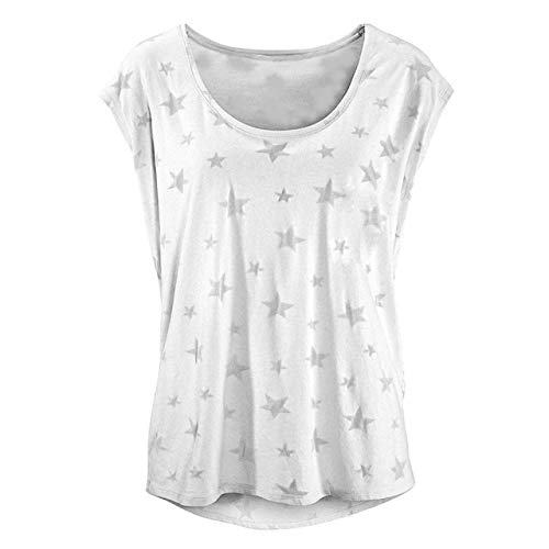 3nh Tunic Star-Print Short-Sleeve Casual O-Neck Women's T-Shirt Tops White