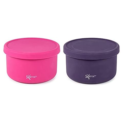 Silipint Silicone Bowl with Lid, Unbreakable, Durable Bowl for Storage, Mixing, Serving and Eating. Non-Slip and Easy Grip. Great for Indoor and Outdoor Use, 30 Ounces, Dragonfruit & Fig, Pack of 2 Cover