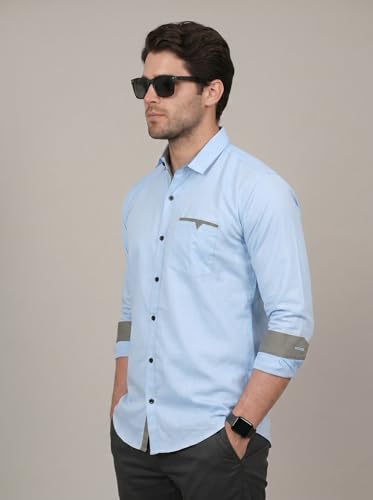 Image of Diverse Men's Cotton Blend Shirt with Pocket Design Spread Collar Full Sleeves Regular Fit and Standard Length | Comfortable Cotton Casual Shirt for Man