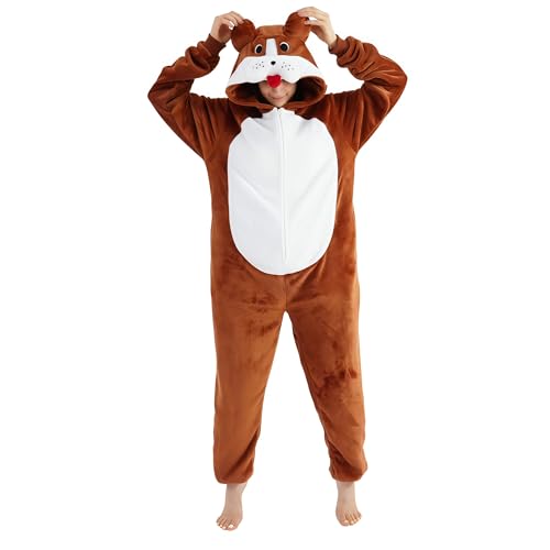 Unisex Adult Costume Onesie,Animal Halloween Costume One Piece Cosplay Suit for Adults,Flannel Hooded Sleepwear