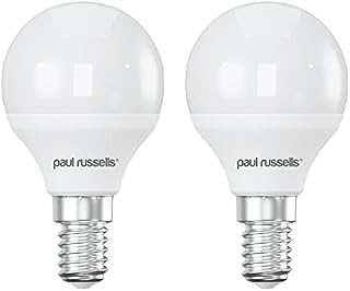 paul russells Small Edison Screw Light E14, 60W Equivalent Bulb, Cool White 4000K Lamps, 7W 600lm LED Bulbs, Round SES G45 Golf Energy Saving Lightbulbs, Non-Dimmable, Pack of 2