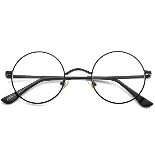 Kursan Small Round Clear Lens Glasses Non Prescription Circle Metal Frame Eyewear (Black) #TOP3