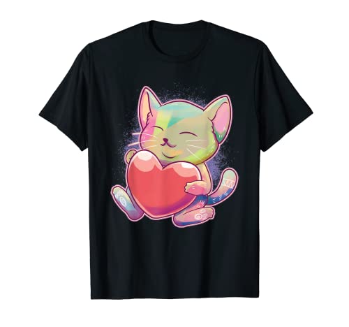 Cute Cat Heart Colorful Art Cute Kitty Love Kitten Lover Maglietta