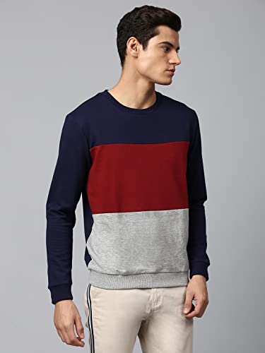 Image of Dennis Lingo Men's Cotton Blend Full Sleeves Color Block Sweatshirt - Regular-Fit, Crew Neck, and Lightweight, Casual Winterwear for Men