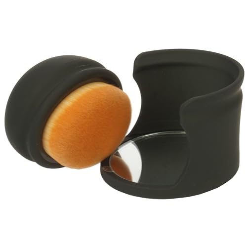 Fantasia - Brocha de maquillaje vegana profesional en caja redonda con espejo para viajes, base de maquillaje, maquillaje líquido, pelo sintético fino