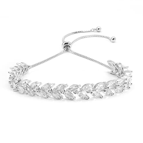 Tengtengfit Tennis Bracelet For Women Silver Wedding Bracelets For Brides Classic Adjustable Cubic Zircon Fashion Jewelry Gifts For Teen Girls Girlfriends #TOP6
