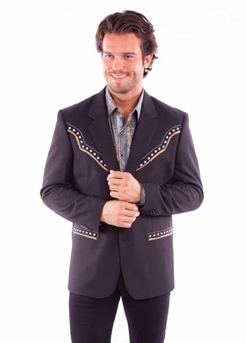 Scully Men's Diamond Embroidered Sportcoat - P-915-BLK 40 REG US Black