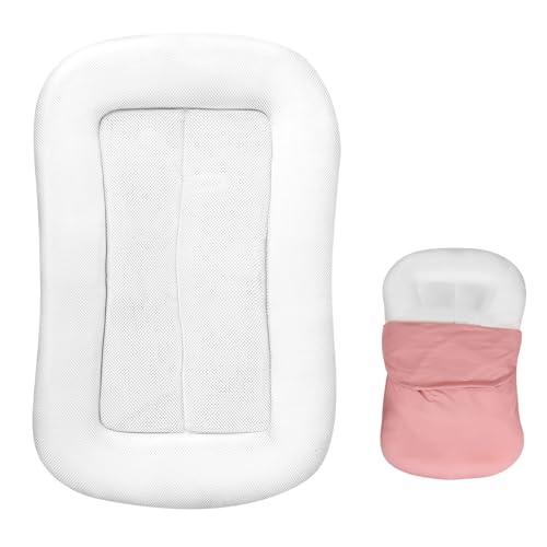 Image of Baby Lounger Pillow Soft Organic Cotton Breathable Lounger for Newborn, Baby Lounger for Newborn, Infant Lounger for Baby Rest & Activity (Pink2)