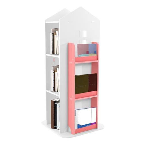 Esyogen Estantería giratoria 360° de 4 niveles para niños, estantería giratoria de esquina para salón, dormitorio, habitación infantil, moderna, forma de candado, 41 W x 95 cm (rosa)