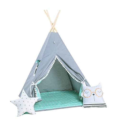 Sówka | Tipi Enfant avec Tapis Tente Enfant pour Interieur et extérieur | Jeu de 5 Accessoires pour Maison Enfant de Jeu Portable | Terre de Glace Cover