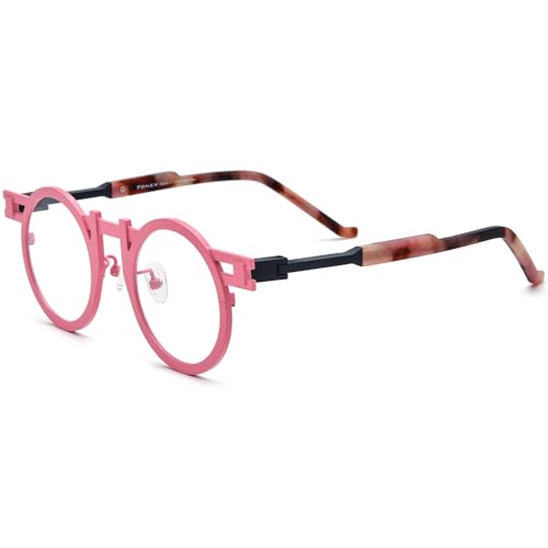 Image of FONEX Colorful Pure Titanium Glasses Frame Women Retro Round Eyeglasses Eyewear F85833