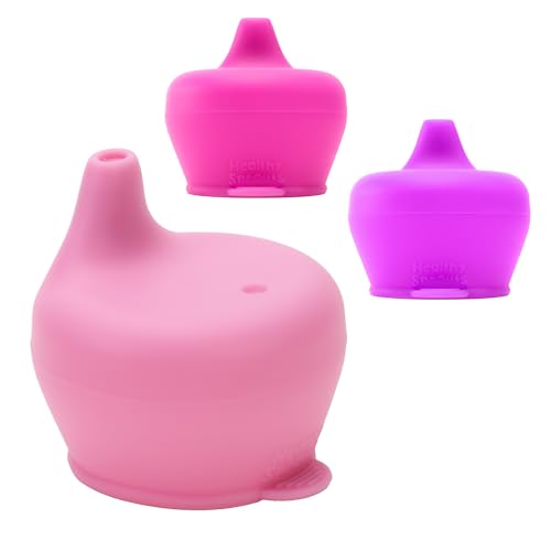 Image of Healthy Sprouts Silicone Sippy Cup Lids - Spill Proof, Fits Any Cup, BPA-Free, Durable & Soft for Babies & Toddlers, Quick to Attach & Clean - 3 Pack Silicone Lids for Cups (Mauve, Orchid, Peony)