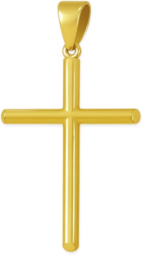 Italian 10K Solid Gold Cross Pendant for Men & Women - Round Tube Real 10K Yellow Gold Cross Pendants for Women Religious Faith Catholic Jewelry (1.16 gm to 1.65 gm) Gift Box Packaging