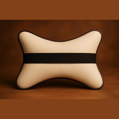 Image of AdroitZ Faux Leather 𝗨𝗡𝗜𝗩𝗘𝗥𝗦𝗔𝗟 Car Neck Rest Pillow | Premium Embroidery Cushion Neck Pain Relief | Head Rest Support for Long Drives | Headrest Interior Seat Accessories for All Cars(Set of 2)