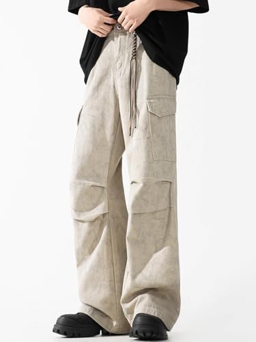 Men's Pants Workwear Denim Retro High Street Couple Style Loose Fit Spring Trouser for Men4