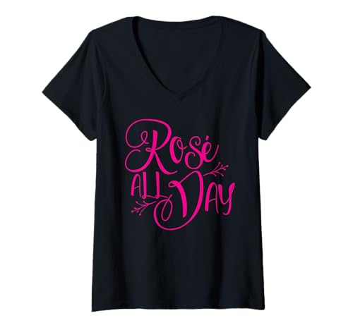 Donna Rose All Day Carino Rose Wine Bere Vintage Wine Lovers Maglietta con Collo a V