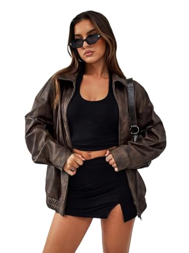 Chic and Cozy: Coffee Brown Women's Drop Shoulder Zipper Jacket for Fall/Winter 2025