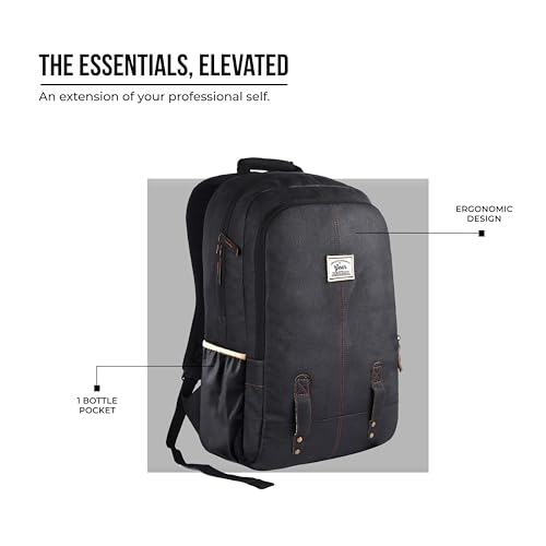 Image of Gear Classic 19 inch /23L Medium Faux Leather (without Anti theft) Water Resistant Laptop Backpack /Casual Backpack /Daypack /Travel Backpack /College Bag For Men /Women (Black-Black)