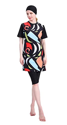 Maillot de bain musulman pour femme - Grande taille - Avec hijab islamique - Burkini - Modeste - Imprimé floral, noir, XX-Large Cover