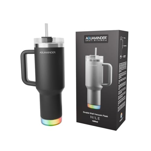 Image of Aquaminder Smart Tumbler with lid and Straw 1200ml Cup Holder Car Gym Yoga Travel Stainless Steel Vacuum SS304 Flask Mug,Nile (Black)