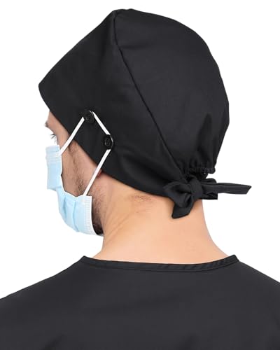Image of 2 Pcs Satin Lined Scrub Cap Nurse Hats for Women Men 4 Buttons