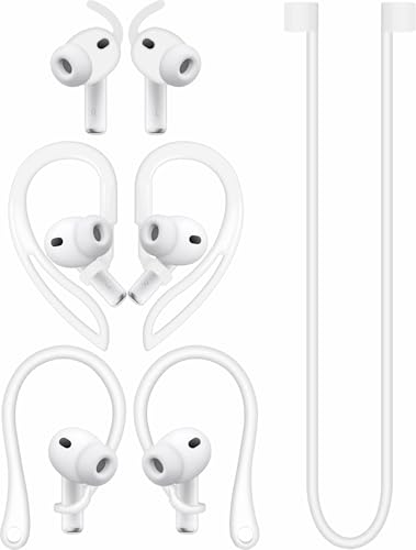 A-Focus Anti-Slip Set for AirPods Pro 3 Silicone Adjustable Ear Hook Ergonomic Design Wings Wingtip Ear Hooks Tips Strap Sport Earbuds Accessories Eartip Compatible with AirPods Pro 3 White