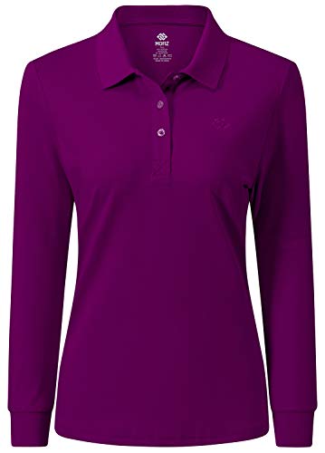 AjezMax Damen Golf Poloshirt Langarm Sport Polohemd Wintershirts mit Kragen X-Large Dunkelviolett