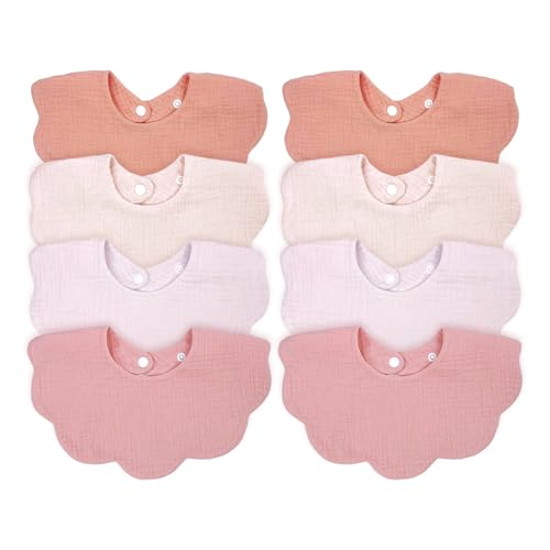 DOSMINE Baby Bibs Muslin Bibs 8 Pack for Drooling and Teething for Unisex Girls Boys (All Pink)