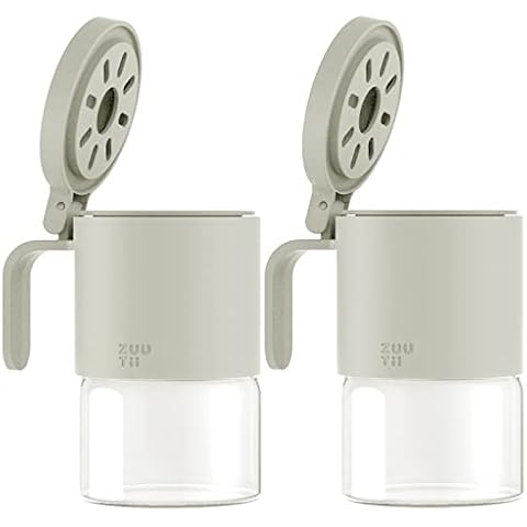 Zuutii Glass Spice Jars,Spice Containers with Spoons, Set of 2 10oz/300ml Spice Bottles, Mini Seasoning Storage Jars with Flapper Caps for Salt, Sugar, Peppers, Chili in Kitchen Cover