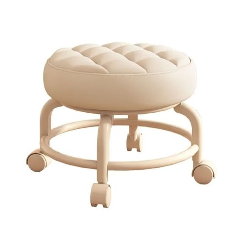 ANJIAOSHOU Taburete bajo con ruedas, zapatilla rodante con ruedas para tareas domésticas/reposapiés con ruedas universales de 360° para tareas domésticas y de oficina (beige)