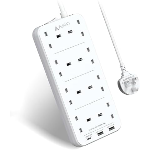 AUNNO 8-Way Extension Lead with USB Ports Cover