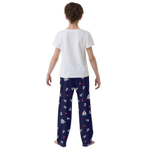 Sailboat Love Heart Anchor Boys Long Pants Soft Trousers Elastic Waist Kids Lounge Bottoms with Pockets S-XL3