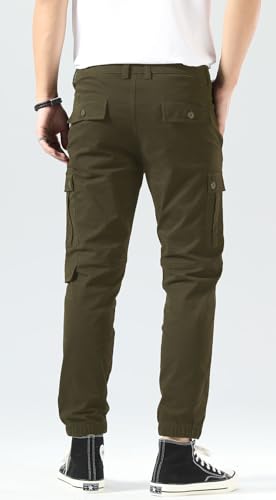 Plaid&Plain Men's Casual Cargo Joggers Sweatpants Chino Tapered Stretch Hiking Twill Pants with Pockets C803 Olive 38