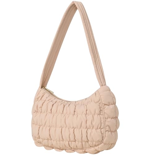 Image of Puffer Tote Bag, Small Tote Purse Lightweight for Everyday Hobo Handbag | quilted nylon, crescent puffy, soft & stylish, easy match, work /travel, roomy