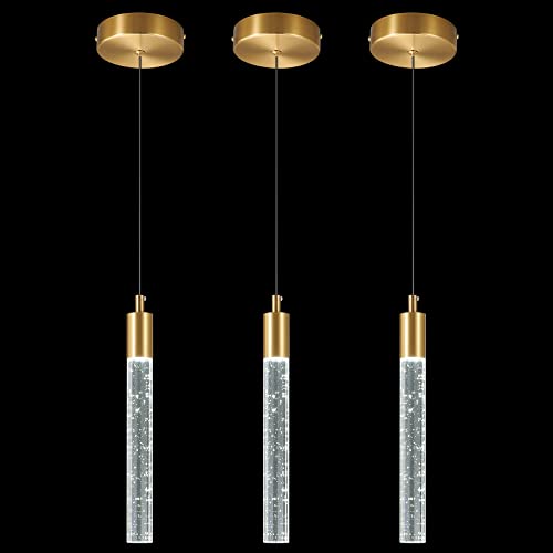 Image of Modern Kitchen Island Pendant Light Dimmable LED Gold Brass Finish Mini Crystal Pendant Lighting Bedroom Bedside Table Small Pendant Lights(3-Pack)