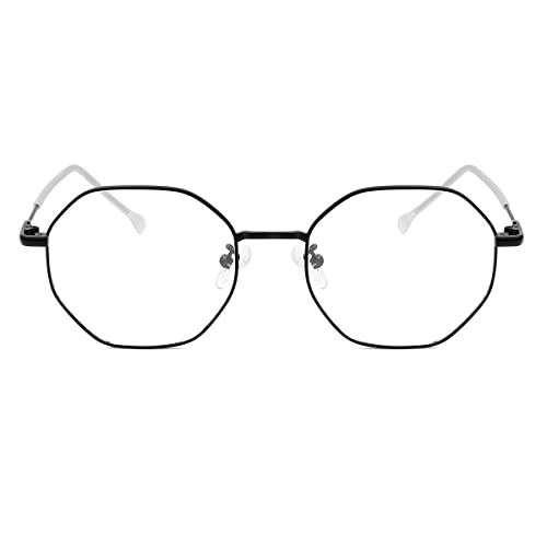 Image of Polygon Non Prescription Glasses for Women Men Vintage Octagon Square Metal Frame Eyeglasses (Black /Anti&bluelens), lenswidth