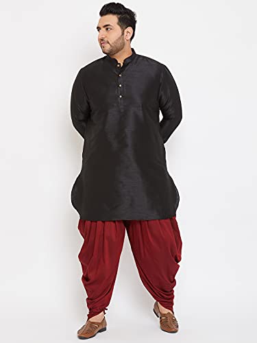 Image of VASTRAMAY Men's Silk Blend Solid Plus Kurta And Dhoti Set - Classic Ethnic Attire for Cultural Celebrations | Curved Hem Kurta With Contrast Cowl Dhoti Set