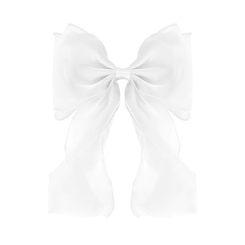Large Hair Bow Clips for Women White Bow Hair Barrettes with Long Tail French Hair Ribbon Clips Hair Accessories for Girls (White)