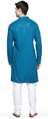 Maple Clothing Sequined Indian Cotton Men's Kurta Pajama Chikankari Embroidered Wedding Guest Outfit3