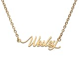 GR859C Wesley Name Tag Necklaces for Her His Friends Familys Relationship Memory Jewelry Gift