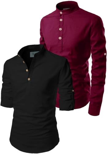 Image of Men's Cotton Blend Short Playful Mix Color Kurta - Pack 2