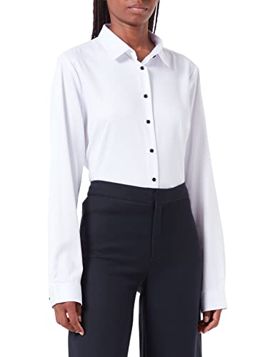Mujer Camisa Básica Mujer Slim Fit - Camisa Blusa Casual de Fibra de Bambu Manga Larga Informal con Cierre de Botónl, Ideal para Oficina/Trabajo/Entrevista (Blanco, EU48)
