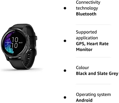 Garmin Venu, GPS Smartwatch with Bright Touchscreen Display, Features Music, Body Energy Monitoring, Animated Workouts, Pulse Ox Sensors and More, Black with Slate Hardware (Renewed)