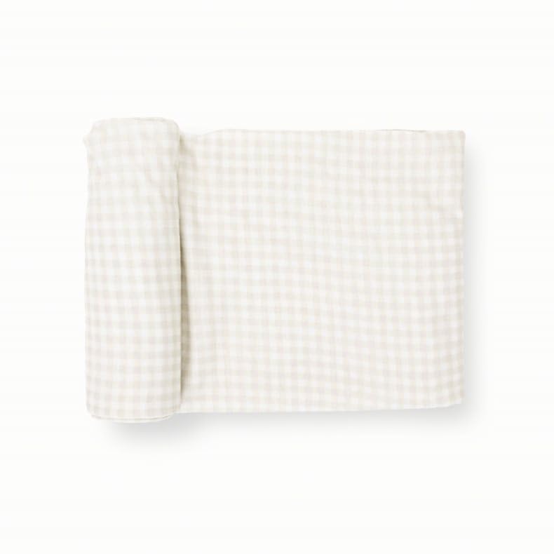 Image of Little Unicorn Stretch Knit Swaddle Blanket | Single | Super Soft | Swaddling, Burping, Nursing | Newborns and Infants | Large 47” x 47” | Machine Washable | Tan Gingham