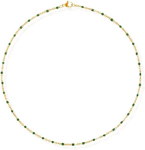 Ellie Vail Evie Green Dainty Enamel Beaded Gold Chain Necklace Trendy Cute for Women Jewelry Water Resistant Hypoallergenic