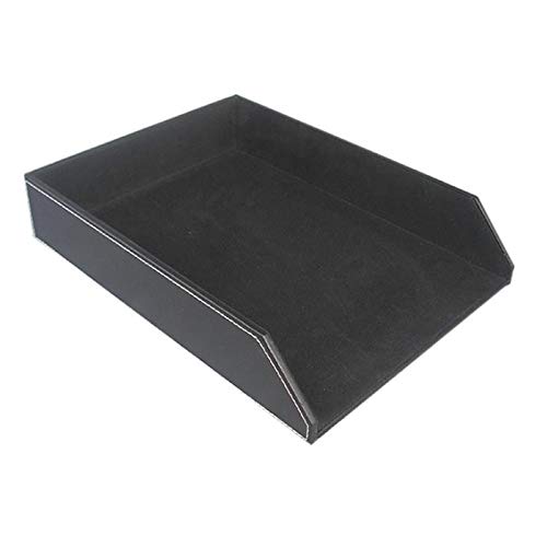 Semoic Bandeja de Cartas de ColeccióN de PU, Organizador de Escritorio para Documentos, Soporte para Bandeja de Documentos Apilable para Archivos de Oficina (Negro) Cover
