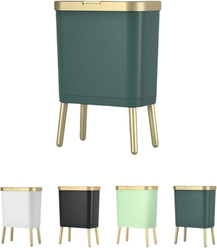 Ohget ゴミ箱 15L 大容量 防臭密閉 防水ふた付き 家庭用 キッチン オフィス用 インテリア雑貨 日用品 脚付き ホワイトゴールド (グリーンゴールド)